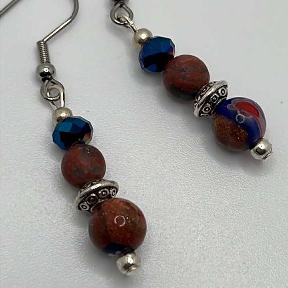 Sandstone & Red Turquoise Earrings. - Picture 6 of 7